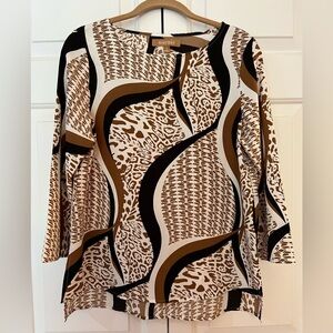 Ellen Tracy Abstract Brown and Black Blouse NWOT Size S